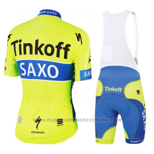 2016 Abbigliamento Ciclismo Tinkoff Saxo Bank Giallo e Blu Manica Corta e Salopette